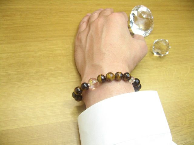 干支梵字「大日如来　バン」タイガーアイ数珠メンズブレスレット