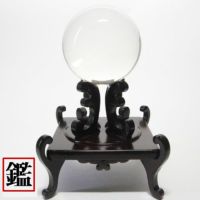 天然 水晶 丸玉 87.7mm 鑑別書・木製台座付