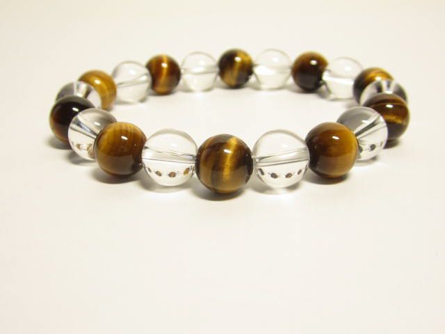 パワーストーンのタイガーアイ・水晶交互 ブレスレット・人気の金運ブレスレット