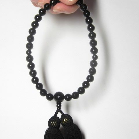パワーストーン念珠 オニキス8mm念珠　正絹黒房