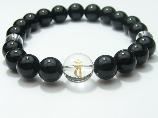 守護梵字・干支梵字　数珠・パワーストーンブラックオニキスブレスレット10mm