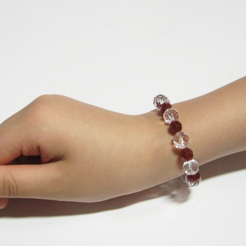 水晶10mm64面カット 赤メノウ8mm64面カット交互 魔除けブレスレット