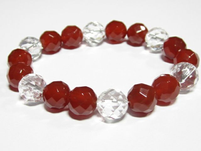 64面カット赤メノウ・赤メノウカット・水晶カットのパワーストーン魔除けのブレスレット