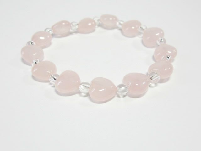 パワーストーンブレスレット・ローズクォーツハート水晶ブレスレット